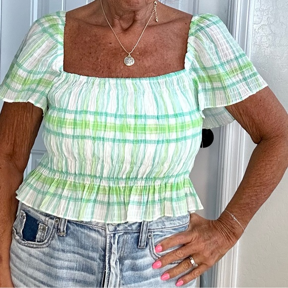Zara Summer Greens White Top Medium NWOT - Picture 1 of 8